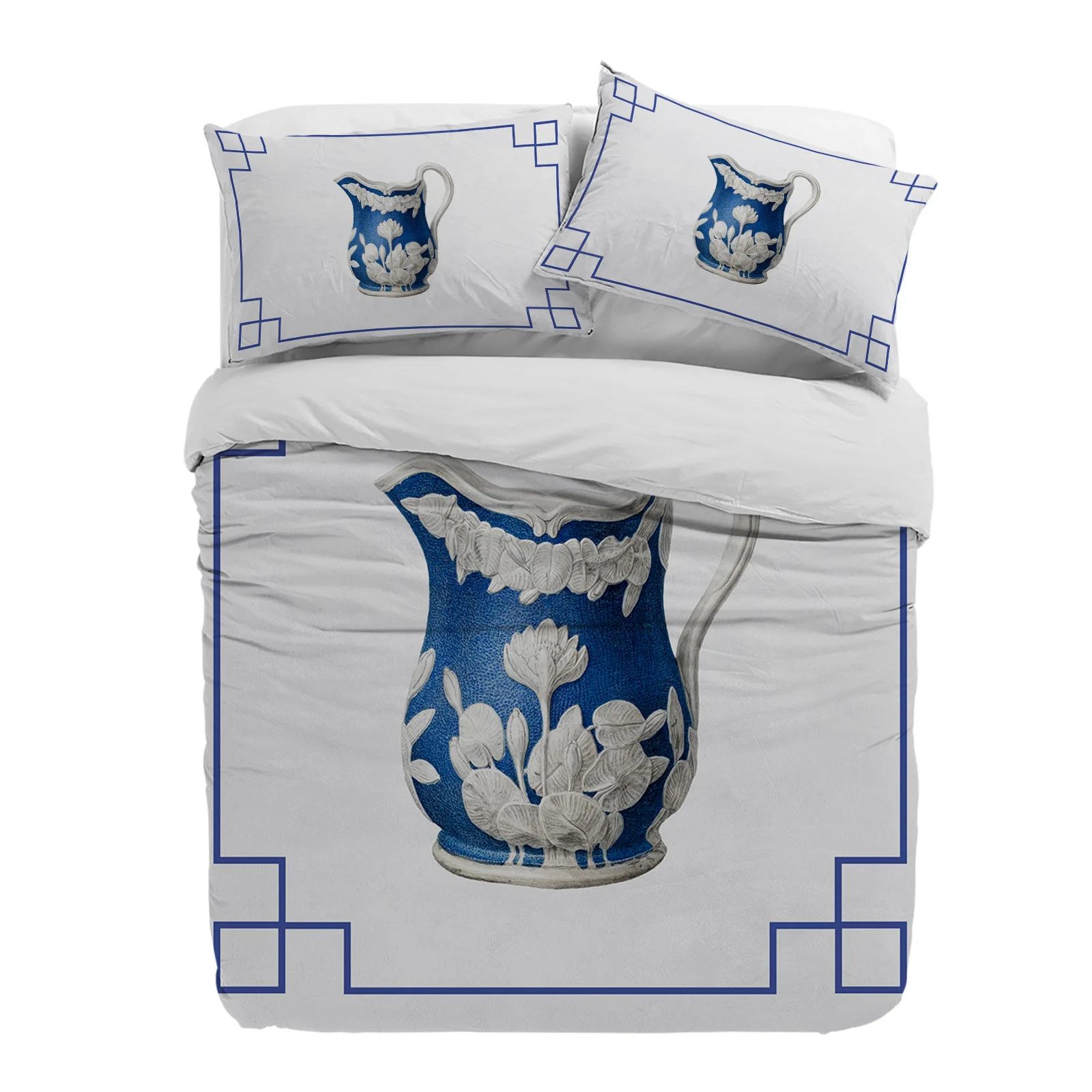 

Vintage Blue And White Porcelain Chinese Style Duvet Cover With Pillow Case 3pcs Bedding Set Quilt Cover Double Bed Home Textile