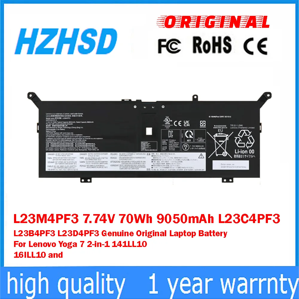 

L23M4PF3 7.74V 70Wh 9050mAh L23C4PF3 L23B4PF3 L23D4PF3 Genuine Original Laptop Battery For Lenovo Yoga 7 2-in-1 141LL10 16ILL10