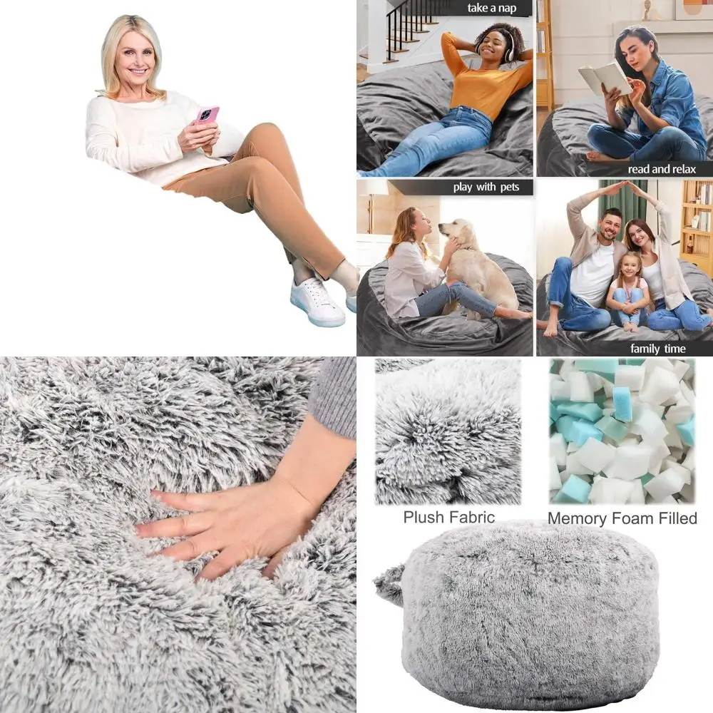 

Memory Foam Bean Bag Chair - Plush Faux Fur Sofa for Adults, Teens & Kids, Removable Cushion, Ideal for Living Spaces & Dorms