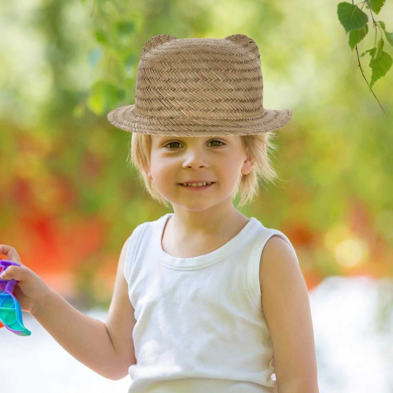 Sombrero de Paja para Niños, Transpirable, con Ala Ancha Trenzada, Protección UV, Accesorio para Playa, Juegos, Fiestas y Viajes de Verano