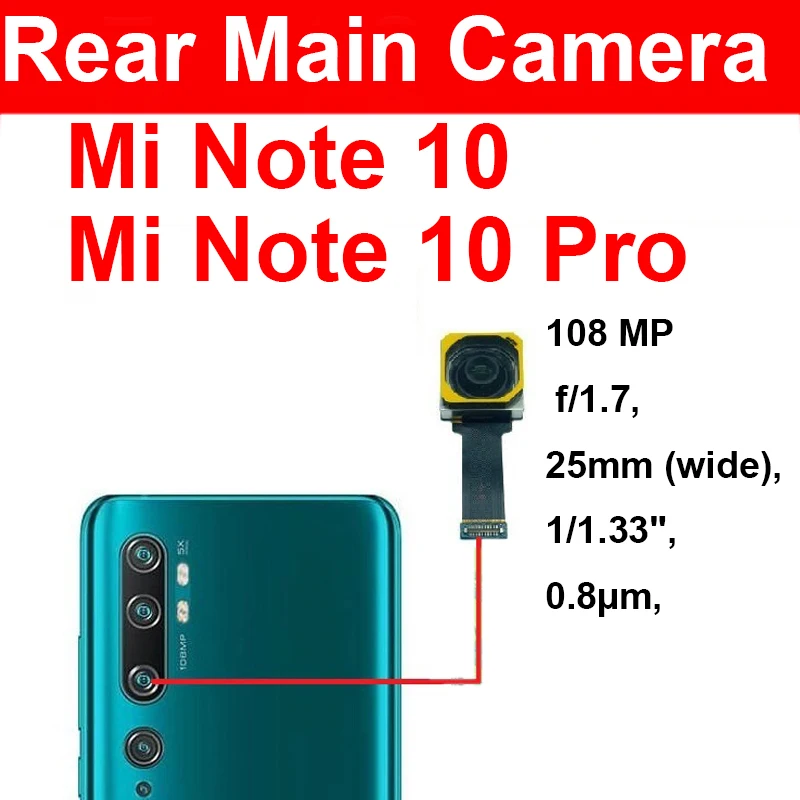 Front Facing & Back Camera Moduel For Xiaomi Mi Note 10 Pro Mi Note 10 Lite Small Main Camera For Flex Cable Replacement Parts