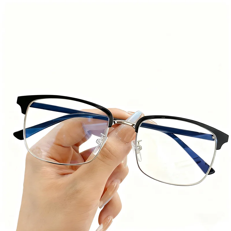 

High-Quality I3 Unisex Eyebrow Glasses Frame 53-18-145 Plank+Metal Big-Rim for Prescription Eyewear Accustomized