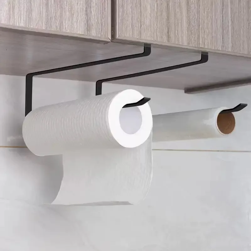 1 PC Punch-free Iron Kitchen Paper Towel Holder, Under-Cabinet Punch-Free Paper Towel Rack, Durable and Easy to Clean