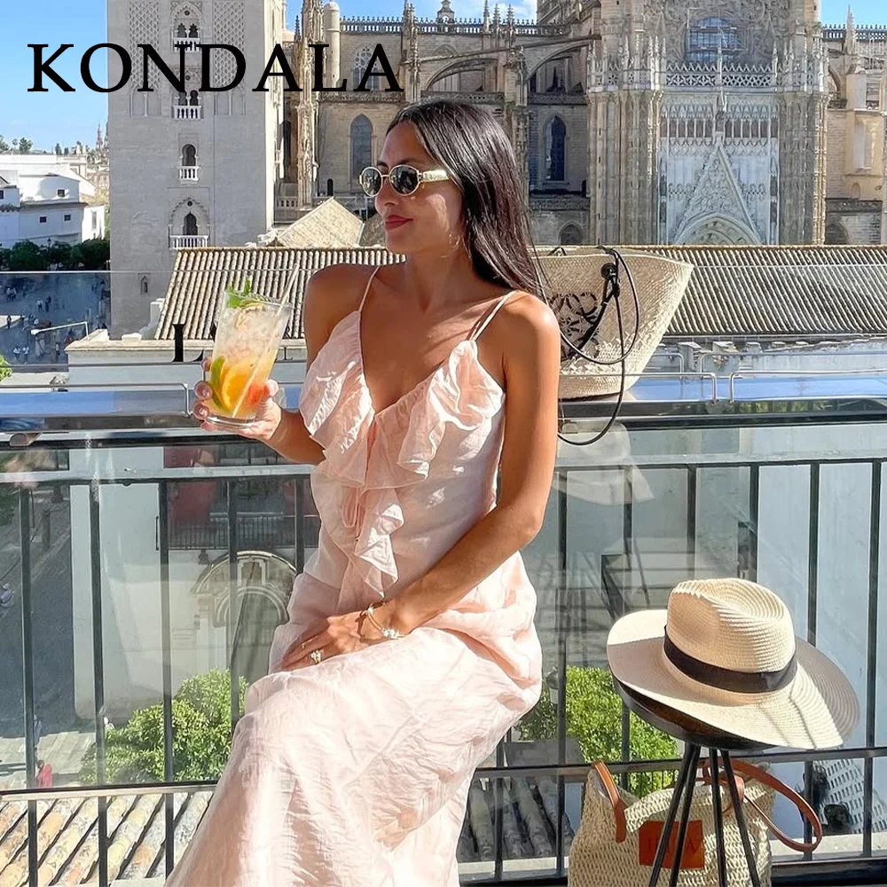 콘달라 2025 가을 겨울 비치 스타일 티어드 여성 드레스 패션 우아한 스트레이트 비딩 V넥 민소매 시크 캐미 드레스
