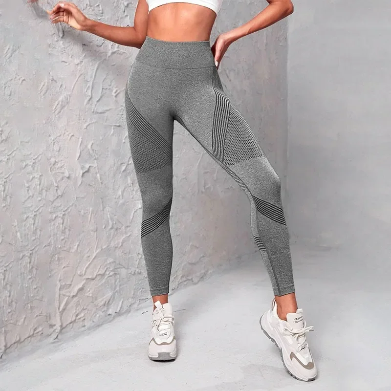 Elastic High เอวกางเกงขายาวผู้หญิงถัก Tights Seamless Butt Lift ฟิตเนสโยคะแฟชั่น Skinnly Gym กีฬา Leggings