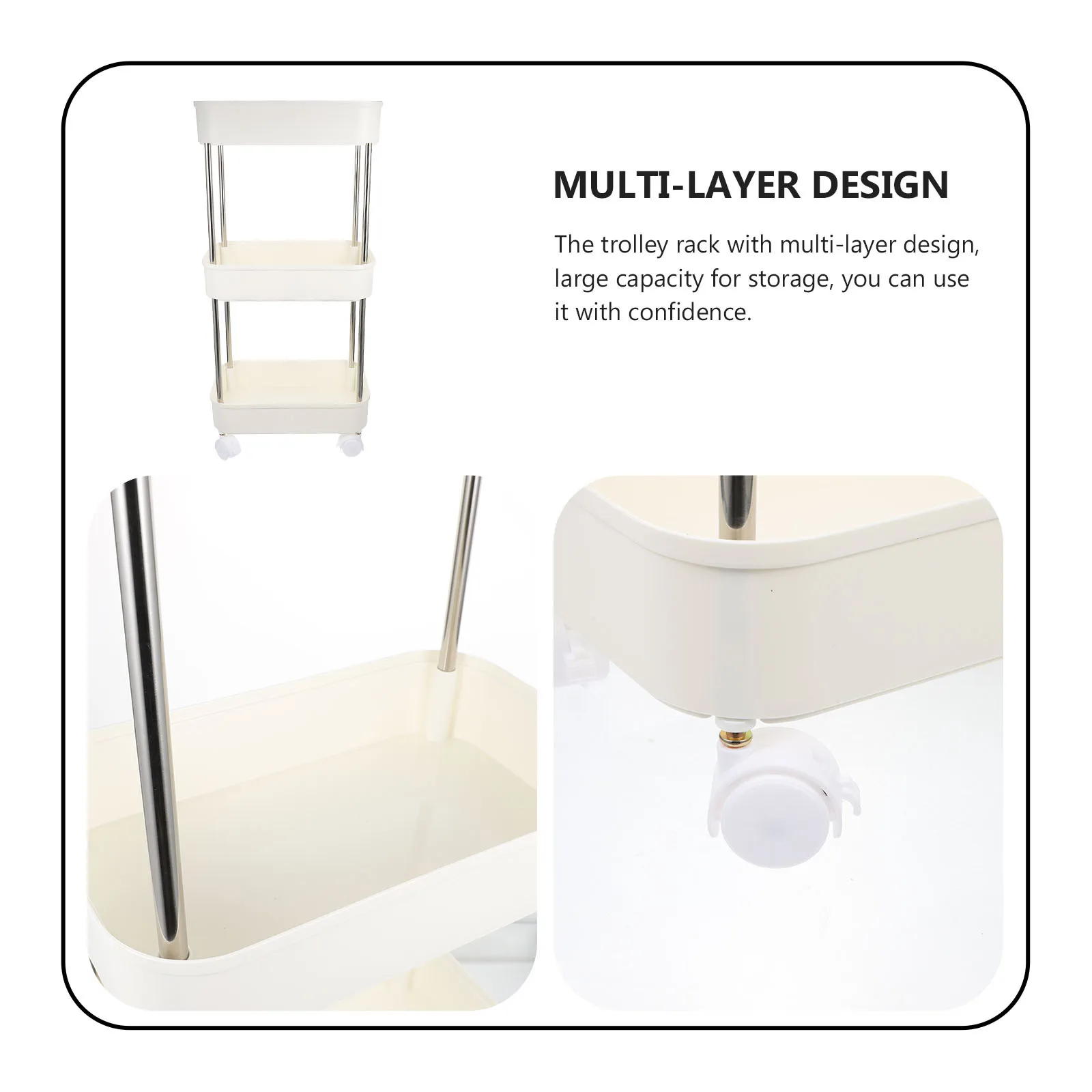 

3-Tier Utility Rolling Cart Multi-Layer Storage Shelf Movable Organizer Kitchen Bathroom Storage Rack Large Capacity