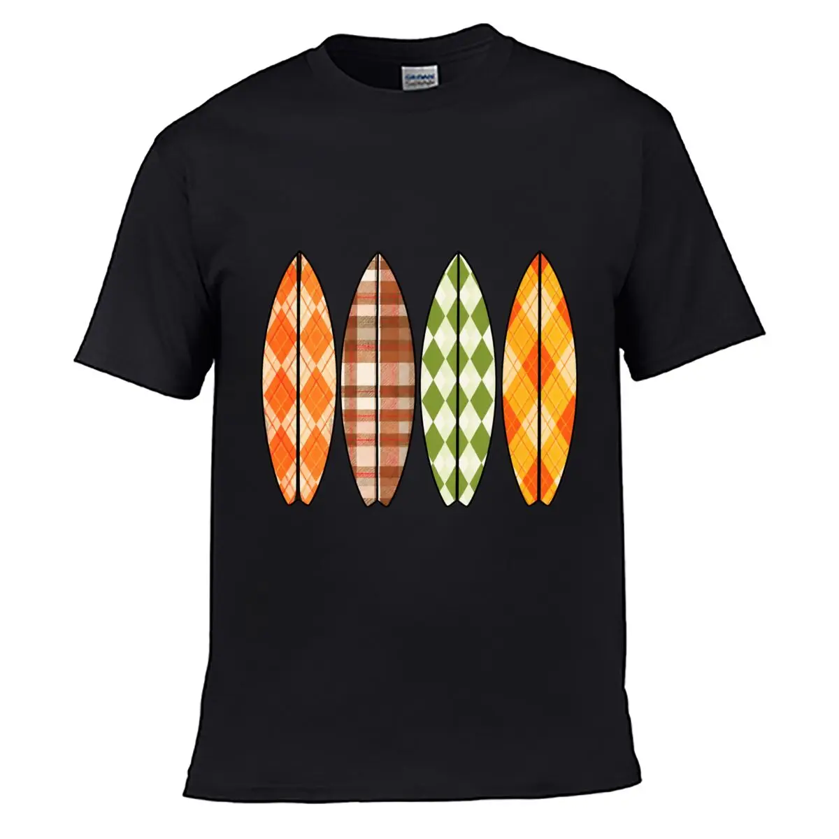 Fall Plaid Argyle Surfboards Surfing Beach Design Street Loose Simple Tee
