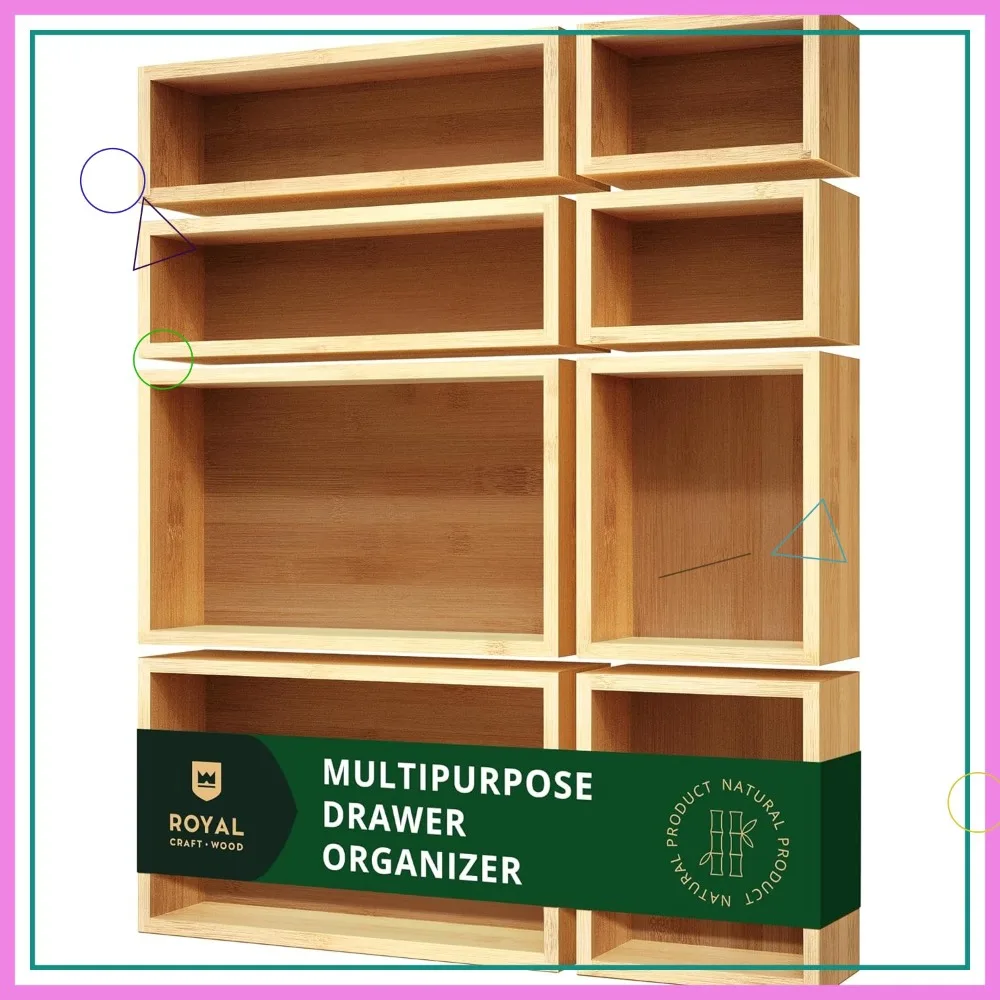 Bamboo Jewelry Organizer Box Set - Versatile Storage for Makeup, Jewelry, and Bathroom Essentials (8 Boxes)