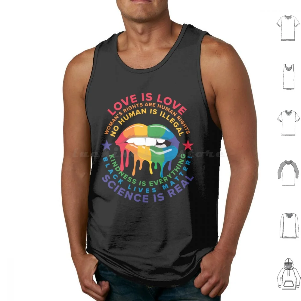 Pride Blm Equality Rainbow Lips Love Tank Tops Vest Sleeveless Queer Equality Black Lives Matter Blm Disabled Womens Rights