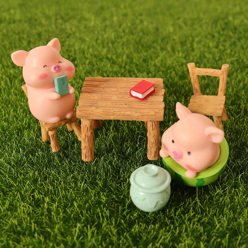 1:12 Dollhouse Mini Pig Figure Table Chair Ornament Dollhouse Furniture Decoration Dolls House Micro Landscape Accessories