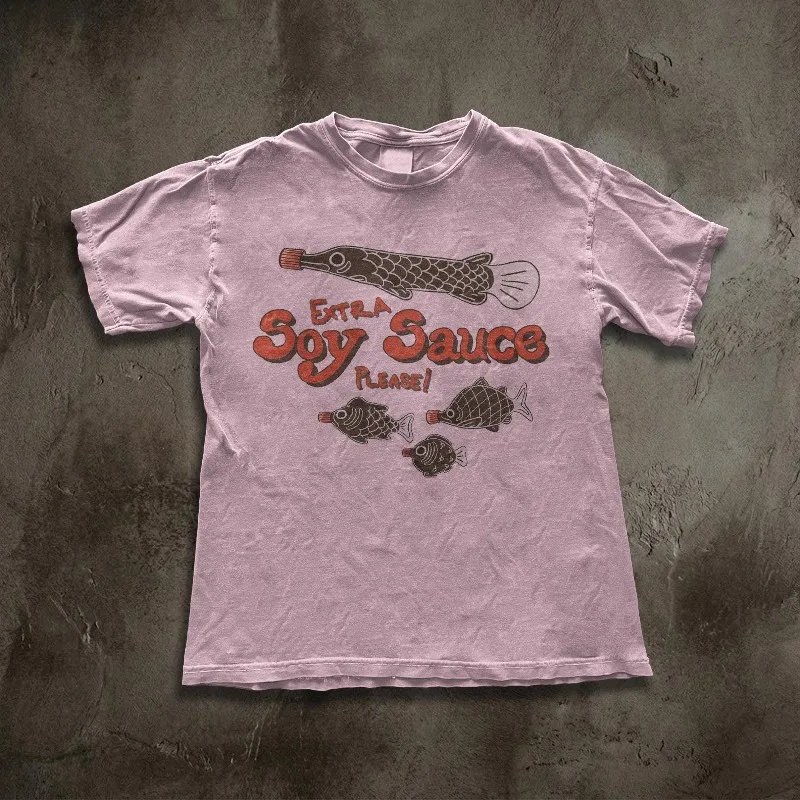 Retro Sushi Lover Graphic Tee, Extra Soy Sauce Please Vintage Shirt All-season casual comfortable base layer T-shirt unisex.