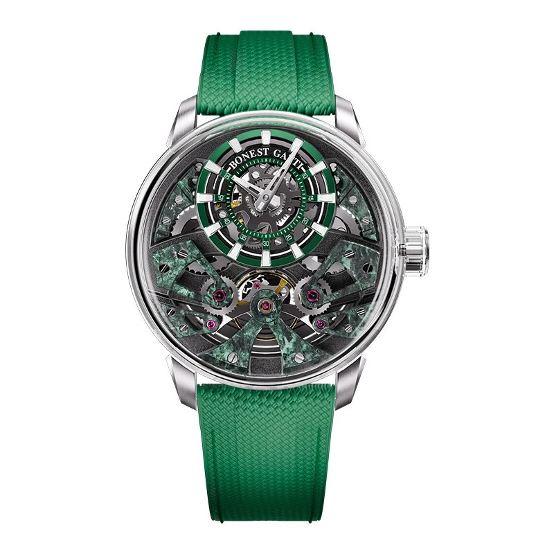 BONEST GATTI Men Automatic Watch 44mm Mechanical Wristwatch Skeleton Carbon Fiber Luminous Dial Sapphire Quick Release FKM Strap