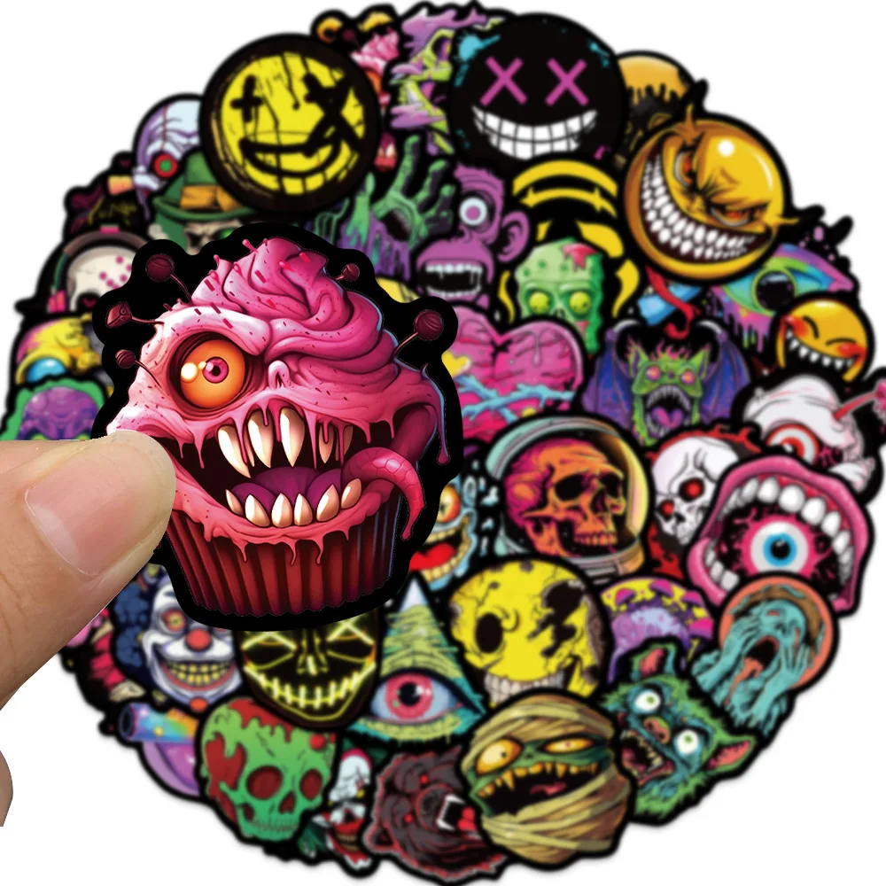 10/25/50pcs Horror Skull Grimace Stickers Graffiti for DIY Phone Laptop Guitar Suitcase Car Skateboard Motorcycle Helmet