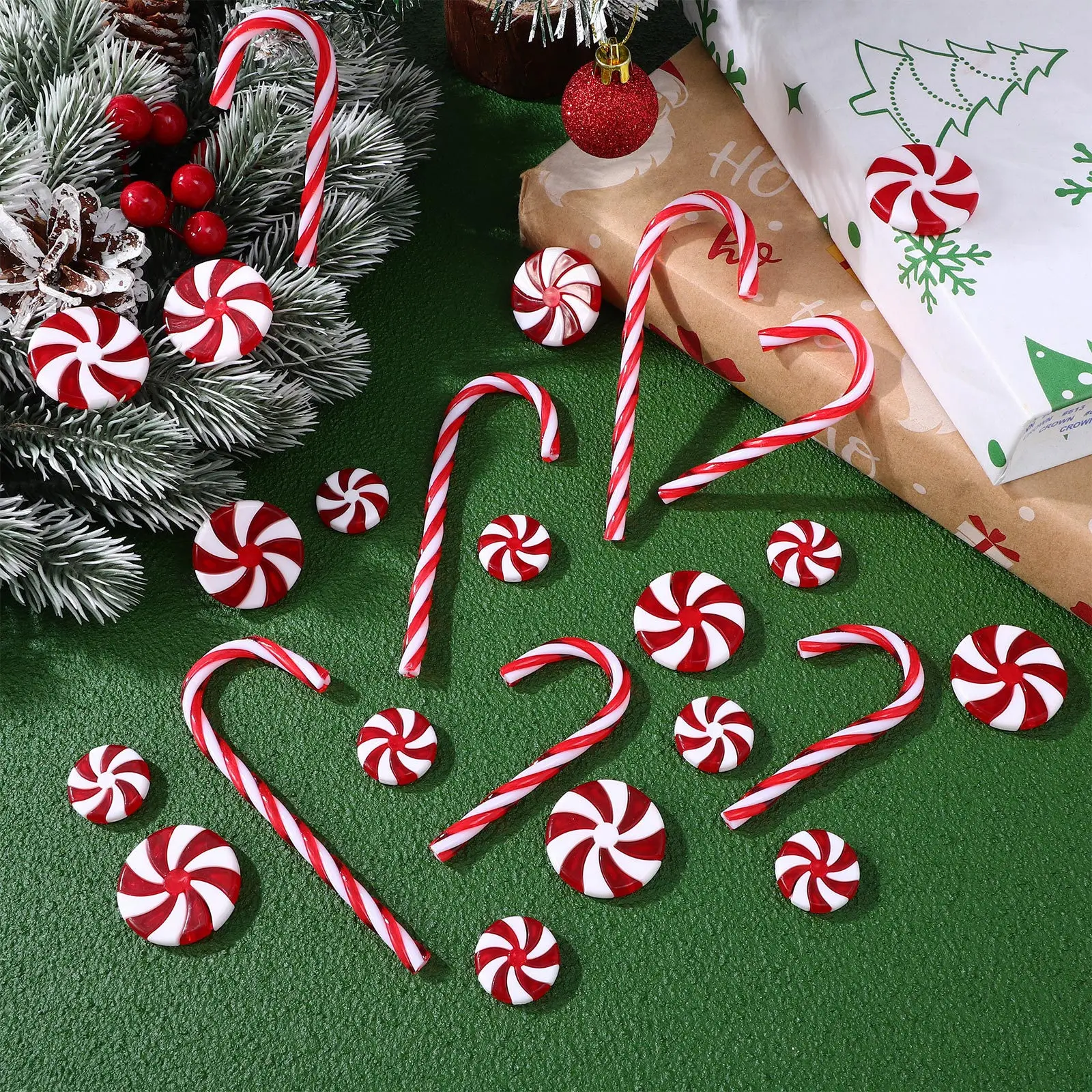 

60Pcs Christmas Tree Hanging Ornaments Classic Candy Cane Acrylic Decorations Xmas Hanging Cane Ornaments Holiday Party Supplies