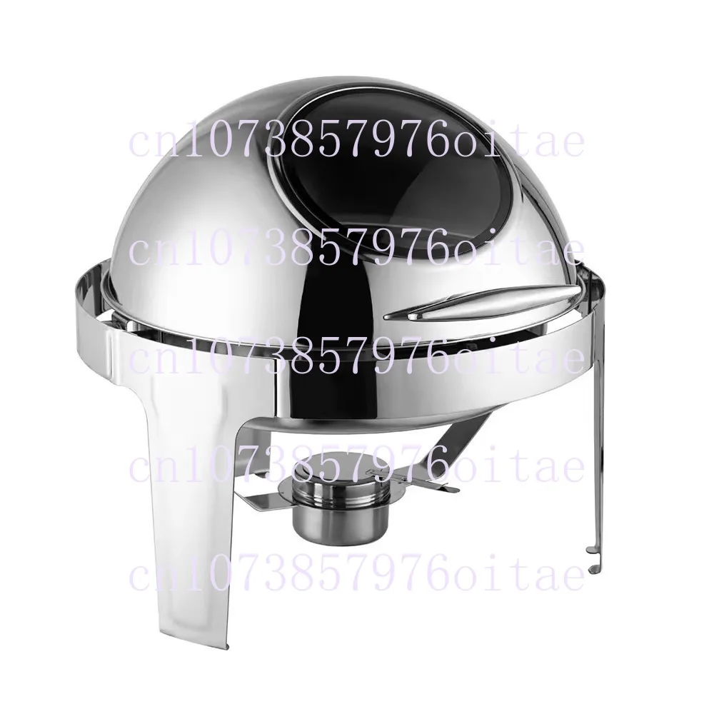 Large Roll Top Round Dining Silver Chafing Dish Food Warmer，Hotel Large Stainless Steel Gold Hot Pot