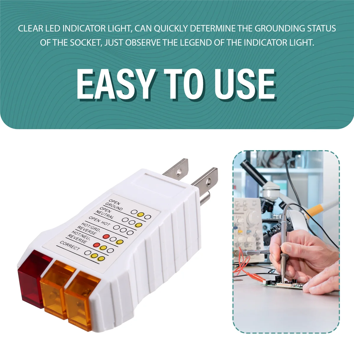 A002 Outlet Tester, Circuit Testers for All Grounding Products, Receptacle Tester for Plug Security Test US Plug