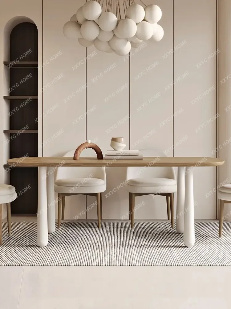 Wood Luxury White Dining Table Design Modern Wooden Living Room Dining Table Restaurant Oval Furniture