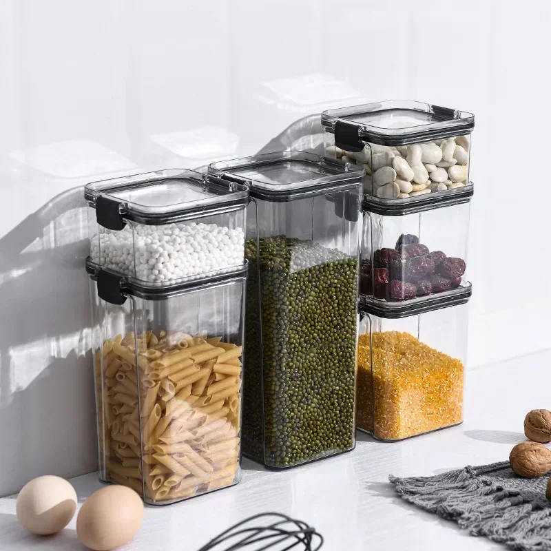 Food Storage Container Set Plastic Kitchen Refrigerator Noodle Breadbasket Sugar Flour Baking Supplies Pantry Organizer Set