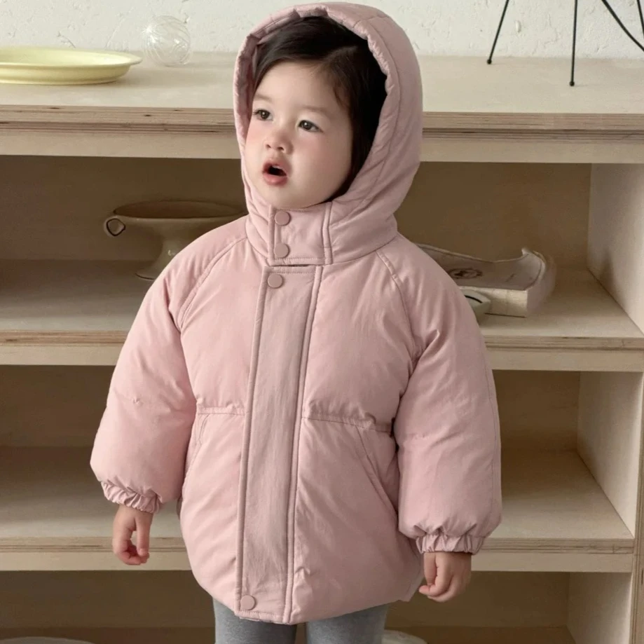 2025 Winter New Baby Cotton Padded Jacket Solid Infant Warm Hooded Coat Plus Velvet Thick Girls Quilted Jacket Toddler Clothes