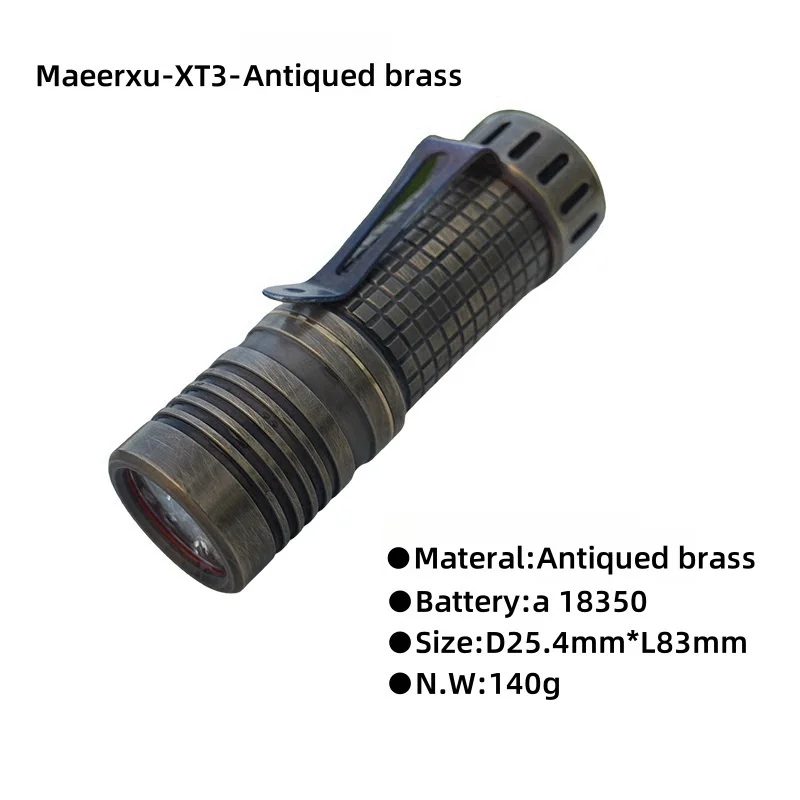 Maeerxu XT3 old brass18350 flashlight mini Portable convex mirror Carclo10507 astigmatic flashlight