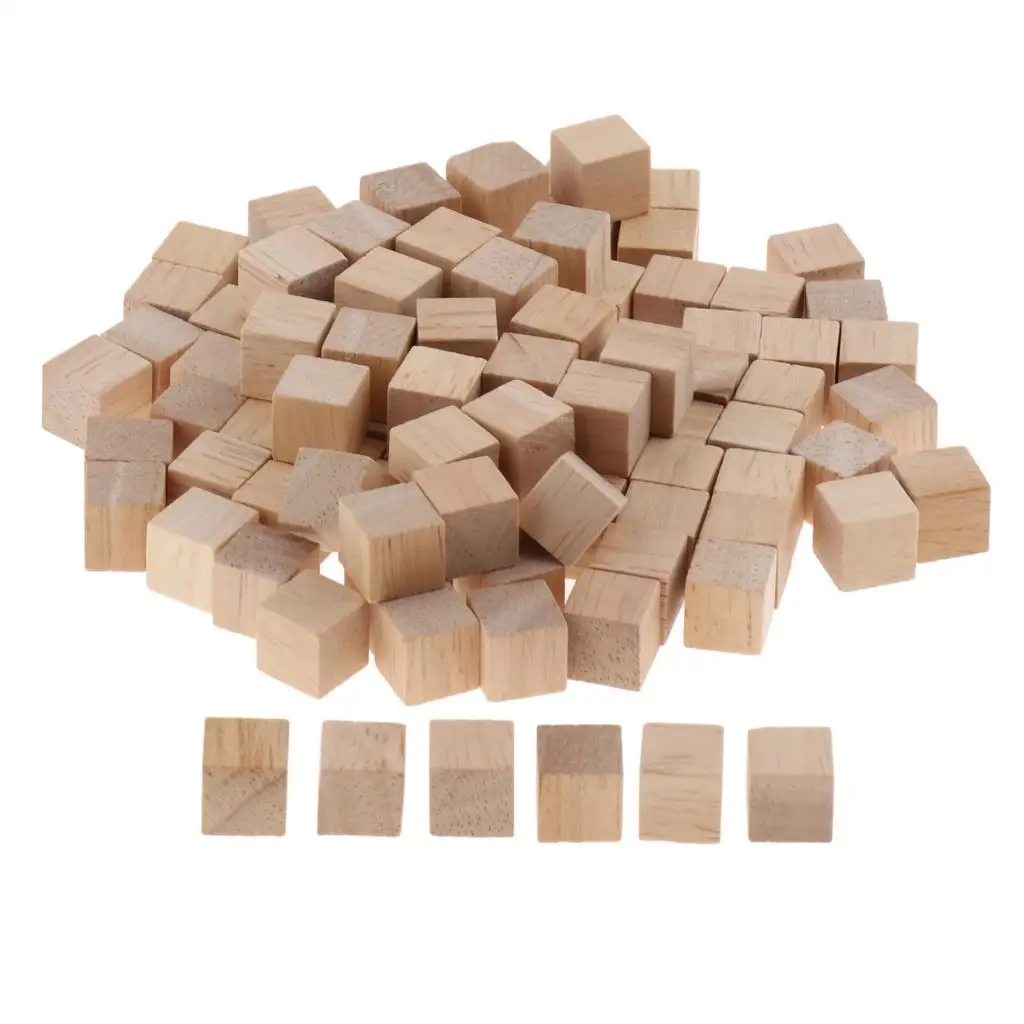 Cubes en bois non finis en vrac pour baby shower, aides mathématiques et fuchsia, briques de construction, bricolage, 1cm, 100 pièces par commande