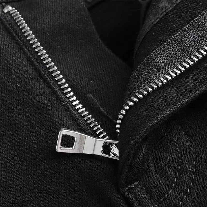 y2k high street new jeans with painted pleats, broken holes, bead patches, washed water, nostalgic elasticity, slim fit,