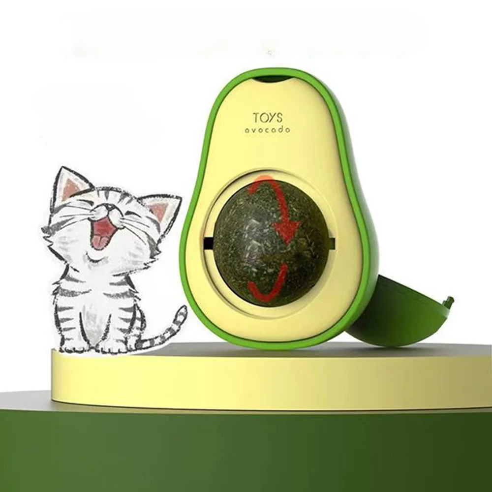 Avocado Catnip Ball Rotatable Pet Toy Mint Ball Wall Stickup Cat Snacks For Kitten Cat Cartoon Pet Teeth Cleaning Supplies