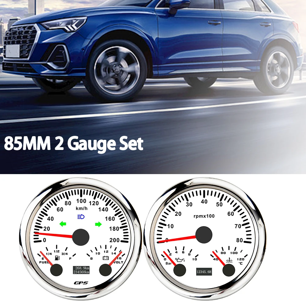 ELING 85mm 3 in 1 Multifunctional 200km/h GPS Speedometer+0-8000RPM Tachometer with Oil Pressure Water Temp Fuel Level Voltmeter