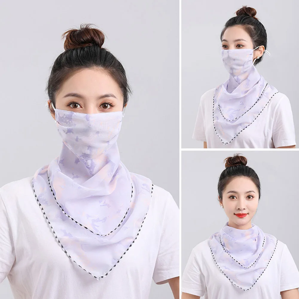 Summer Chiffon Neck Collar Scarf Women Head Thin Sunscreen Variety Small Silk UV Protection Scarf Mask Ice Silk Sunscreen Veil