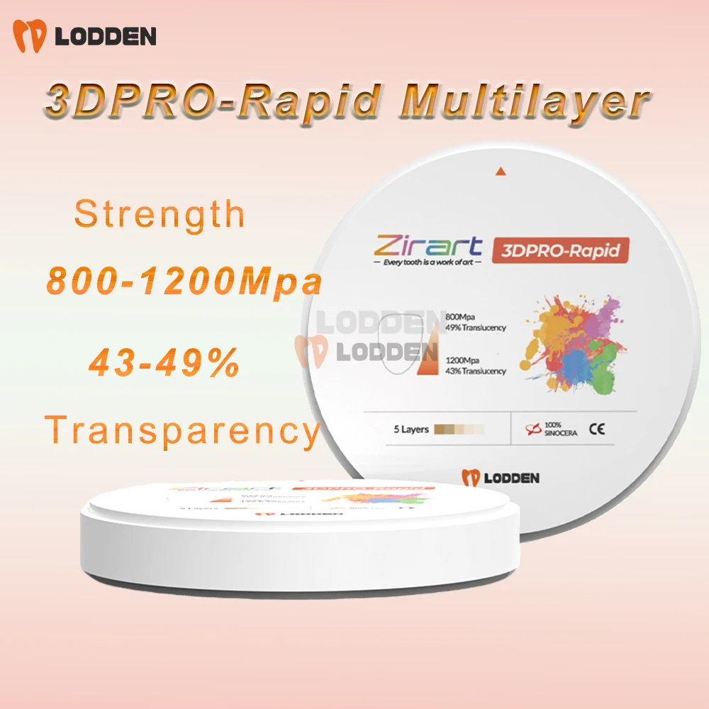 

Dental Zirconia Blocks 3DPRO-Rapid Burning 5 Multilayer 98mm Open System 100% Sinocera for CAD CAM Dental Zirconium Disc Block
