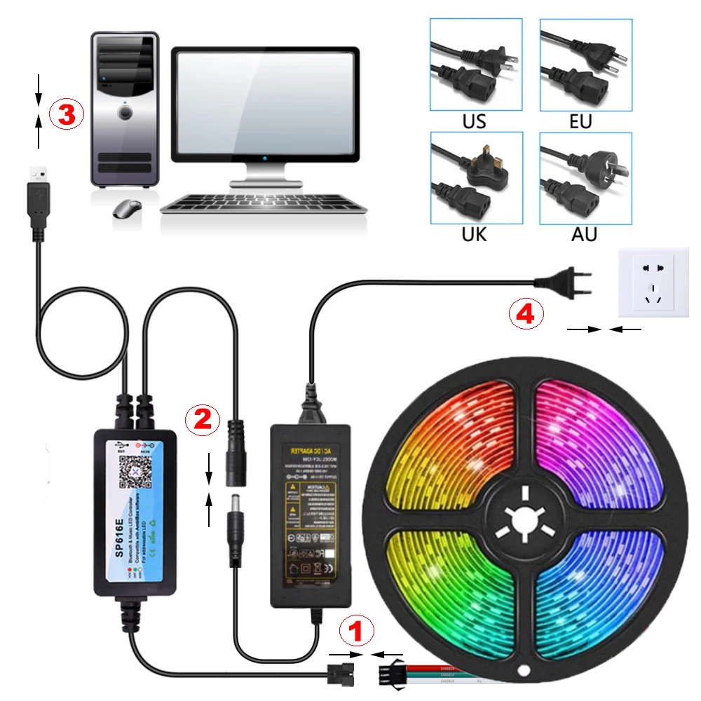 WS2812B Led Strip Bluetooth App Control Light Follow Computer Screen Led Flexible Ribbon Diode Tape Fullcolor For Backlight Room