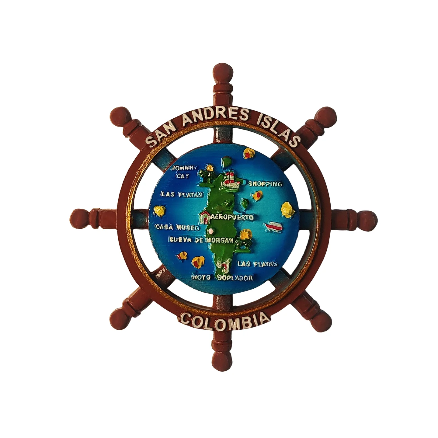 كولومبيا، جزر سان أندريس، الدفة، الخريطة، مجسمة ثلاثية الأبعاد، هدايا تذكارية للسياحة، لوحة من الراتنج، مغناطيس الثلاجة