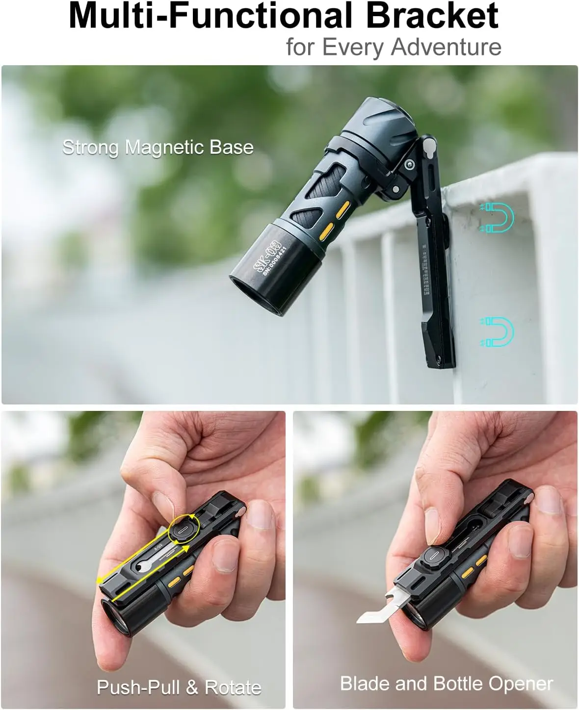 SK03 PRO 1000 Lumens LED Mini EDC Rechargeable Flashlight with Magnetic Bracket 4 Colors Filters