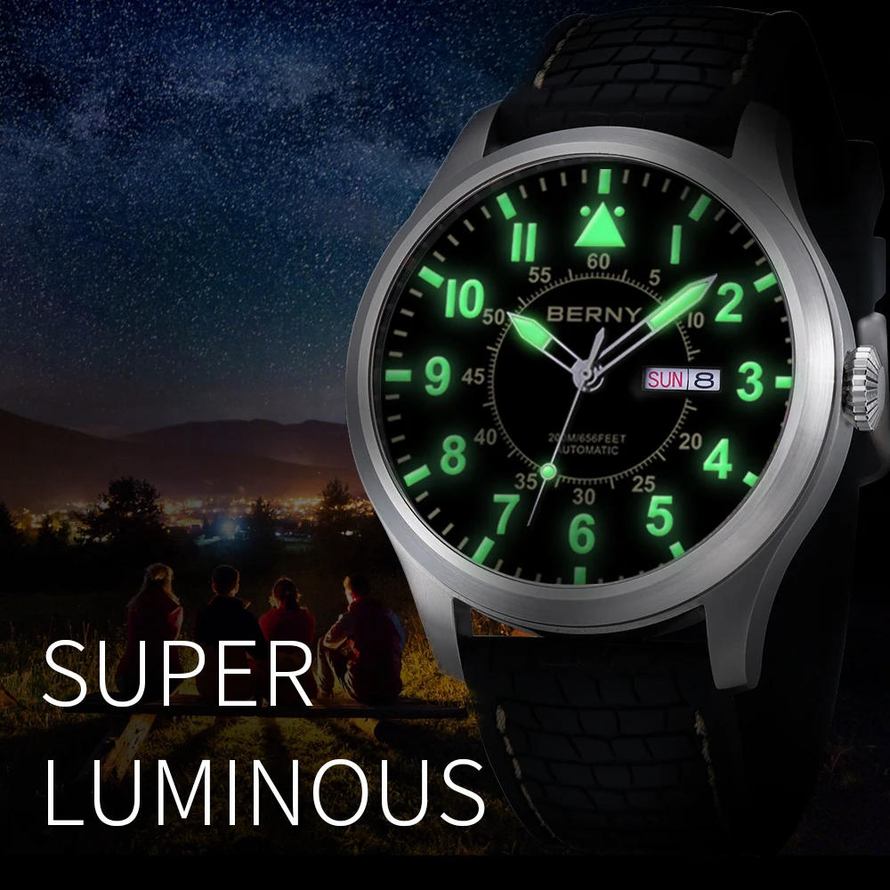 Automatic Pilot Men Watch Military Sport NH36 Sapphire Luminous Big Size Diver Watch Waterproof 200m Mechanical Wristwatch Men