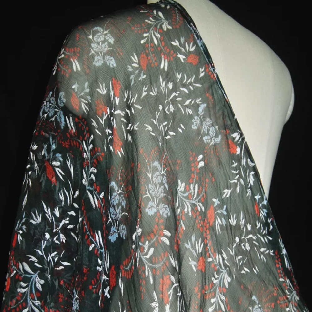 

Floral Printed Dark Color Soft Nice 100% Pure Silk Crinkle Chiffon Fabric for Popular Girl Summer Elegant Dress Scarf