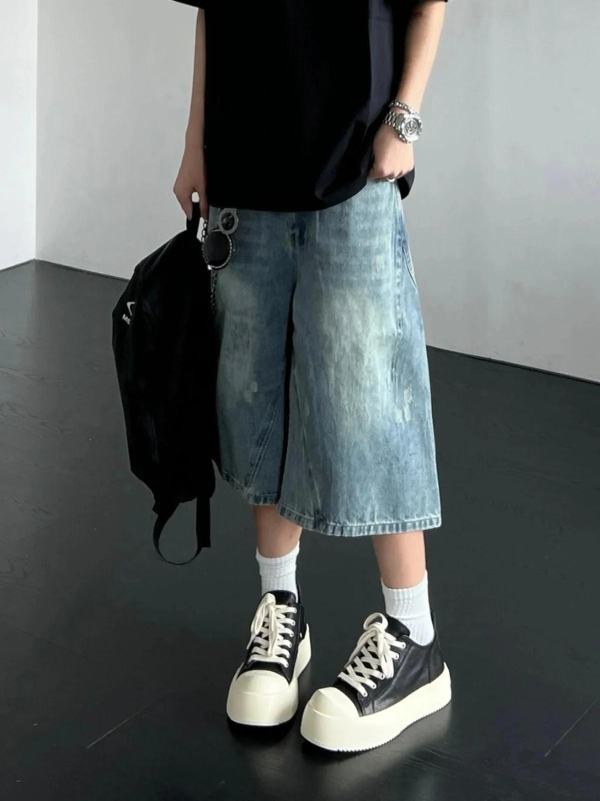 الأمريكية الرجعية Waed مستقيم الساق الرجال الجينز فضفاض خدش الإحساس سبعة أقدام السراويل عالية الخصر الشباب الصيف Faion