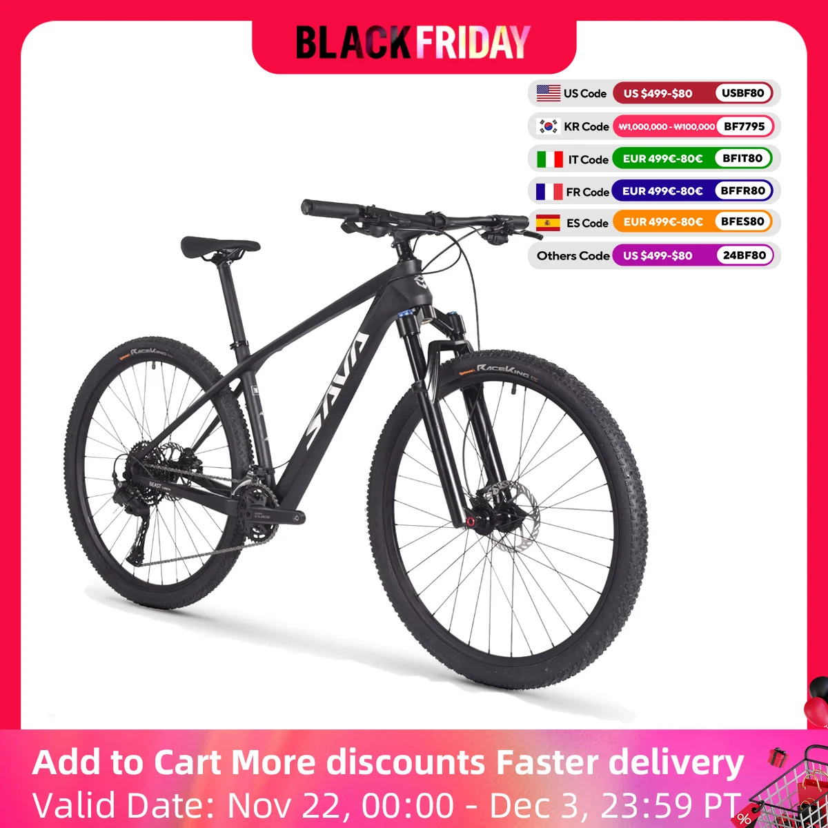 SAVA-Carbon Fiber Mountain Bike, Adult Mountain Bike, Comes the Latest Shimano CUES 22S Carbon Frame, 29Inch