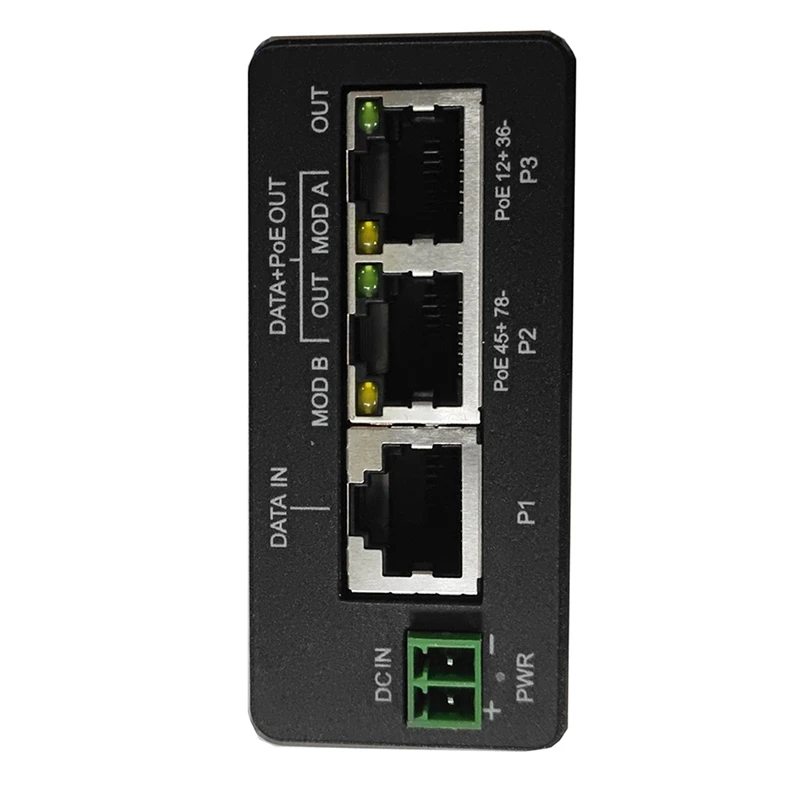 Injektor POE 30W Input DC pasif 48V 30W Mode Dukungan Output A 12 + 36-dan B 45 + 78-pin injektor POE RJ45