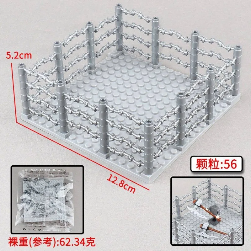 MOC Baustein-Set mit Stacheldrahtzaun, Gefängnisanlage, WWII-Minifiguren-Zubehör, Szenenmodell, Dekoratives Spielzeug-Geschenk