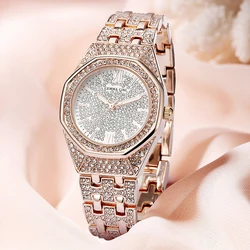 Roségold Frauen Quarzuhr Mode Luxus Geema Mädchen Marke elegante Edelstahl Zifferblatt wasserdichte Armbanduhr Freundin Geschenk