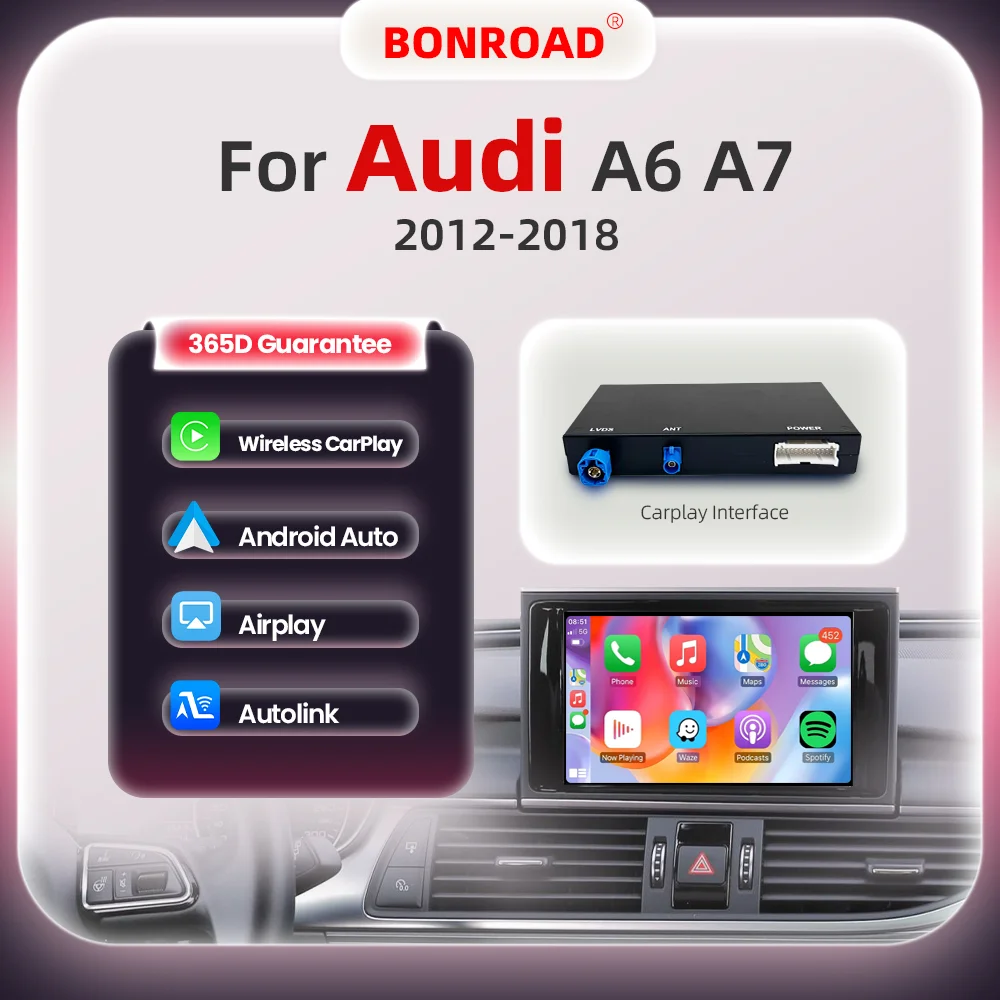 BONROAD Drahtloses CarPlay-Schnittstellenmodul für Audi A6 A7 2012–2018 mit Android Auto Mirror Link AirPlay Bluetooth