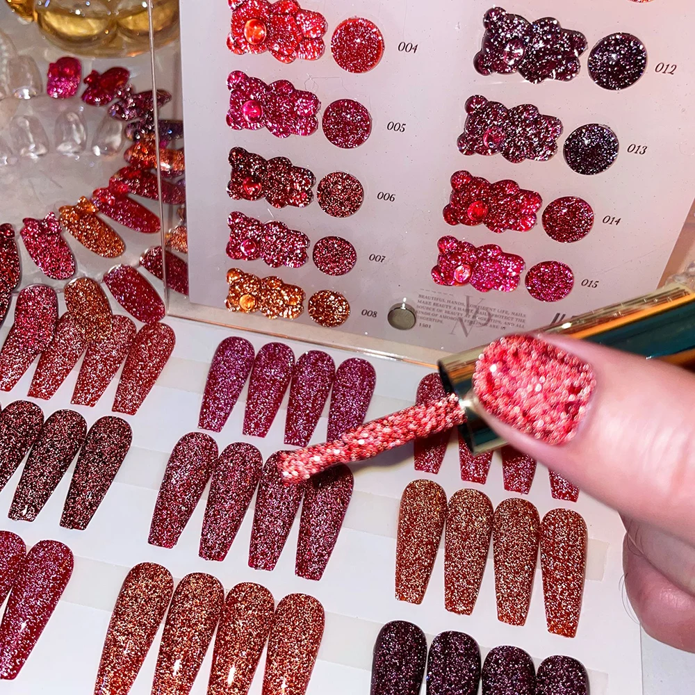Vendeeni 15 Farben/Set Roter Glitzer-Broken-Diamond-Gel-Nagellack Semi-Permanenter UV-LED-Soak-Off-Gel-Lack mit Display – Detail 7