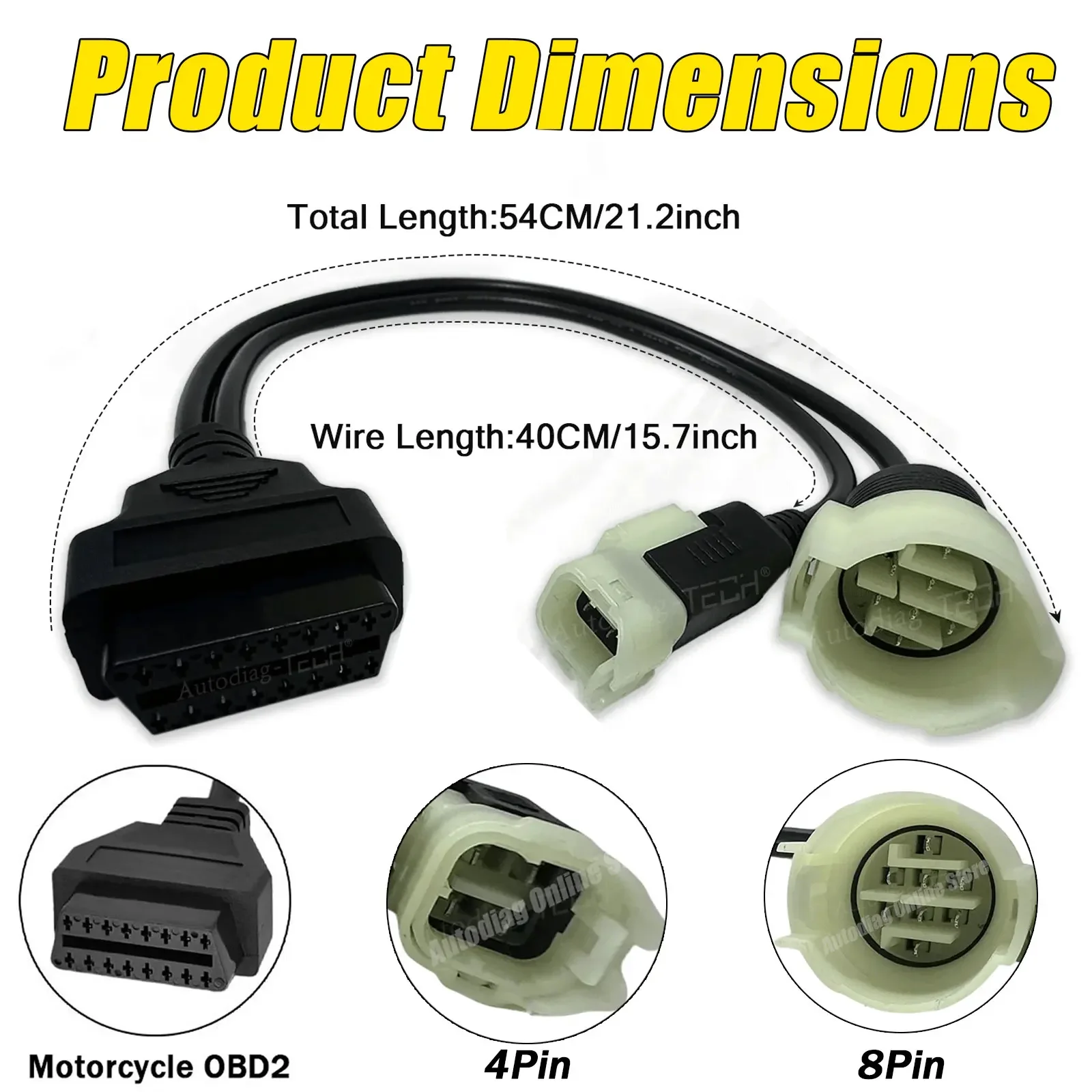 Motorcycle OBD2 Diagnostic Cable For Suzuki 8Pin For DF 100/115/140/150/175/200/225/250/300 OBD2 Adapter Cable For Honda 4pin