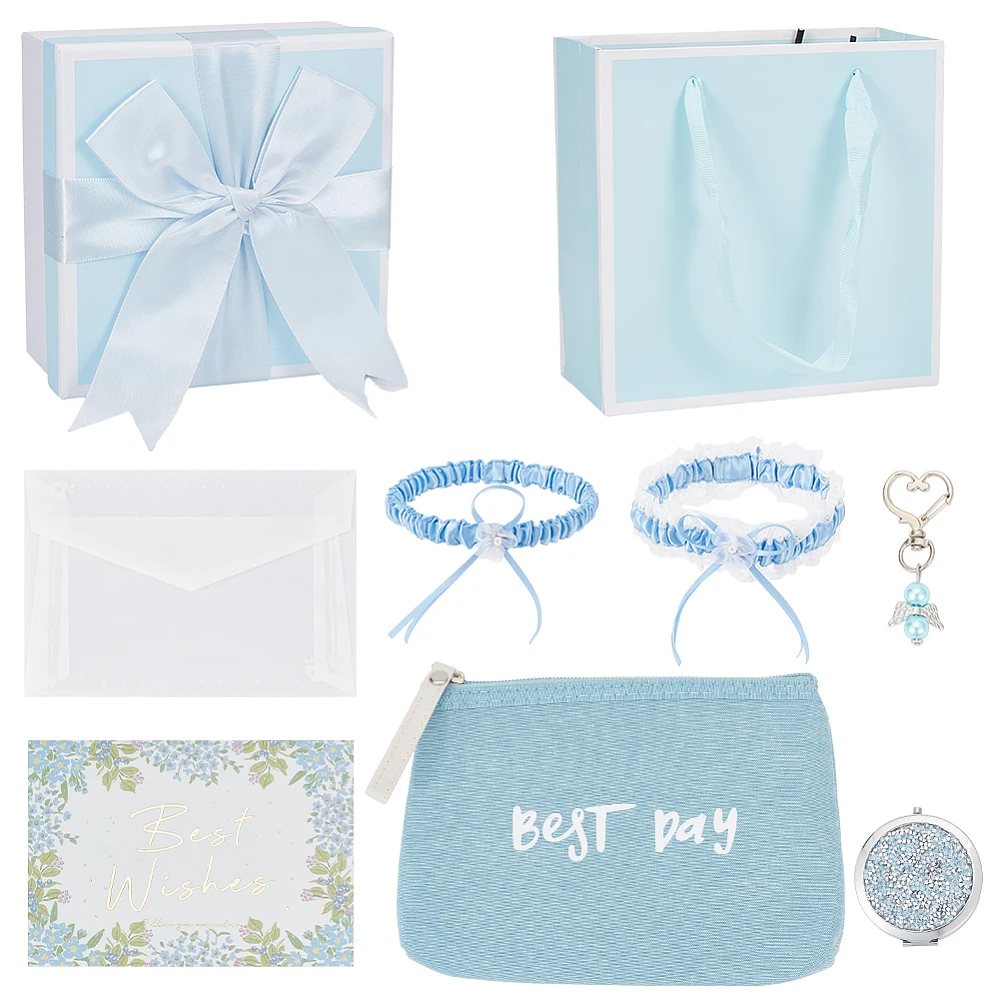 Set of 5 Wedding Gift Set 1 Pair Bride Anklets 1Pc Greeting Card 1Pc Makeup Storage Bag 1 Pc Pearl Heart Keychain