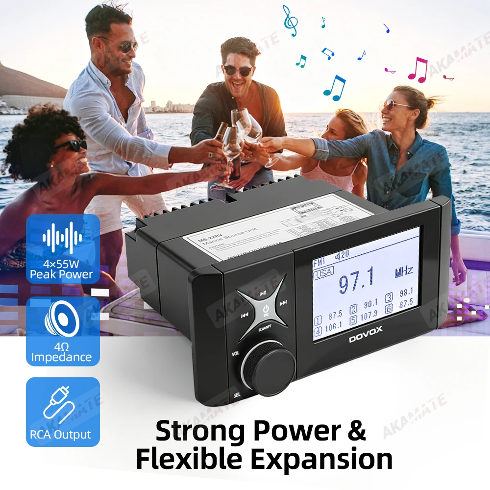 3inch Marine Radio AM/FM/WB For Yacht Digital Media Stereo Receiver 4x55W for JBL R3500 R4500 Wake Series Source Unit AUX/USB/BT