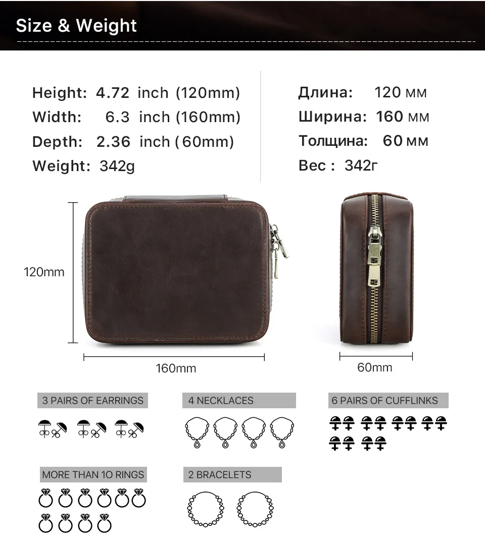 Luxus Doppelschicht Echtleder Schmuck Ohrring Armband Reißverschluss Box Reise Tragbarer Aufbewahrungskoffer mit Spiegel Geschenkverpackung – Detail 4