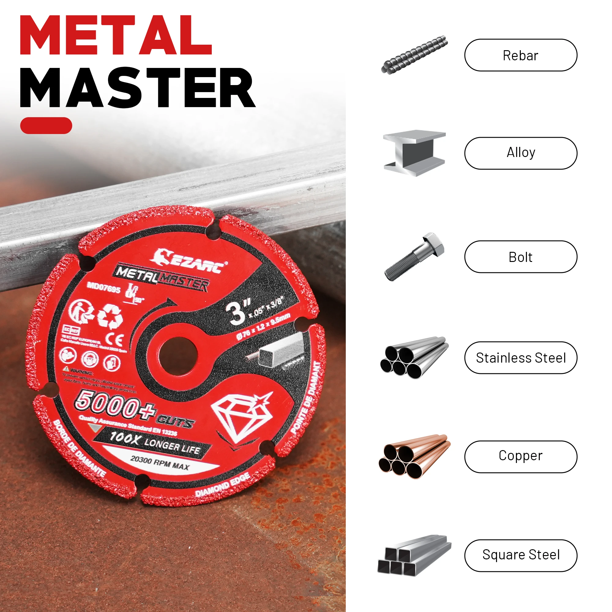 EZARC 3-Inch(76mm) Metal Cutting Discs Diamond Cut-Off Wheel with 5000+ Cuts for Angle Grinder Metal, Rebar, Steel, Iron, INOX