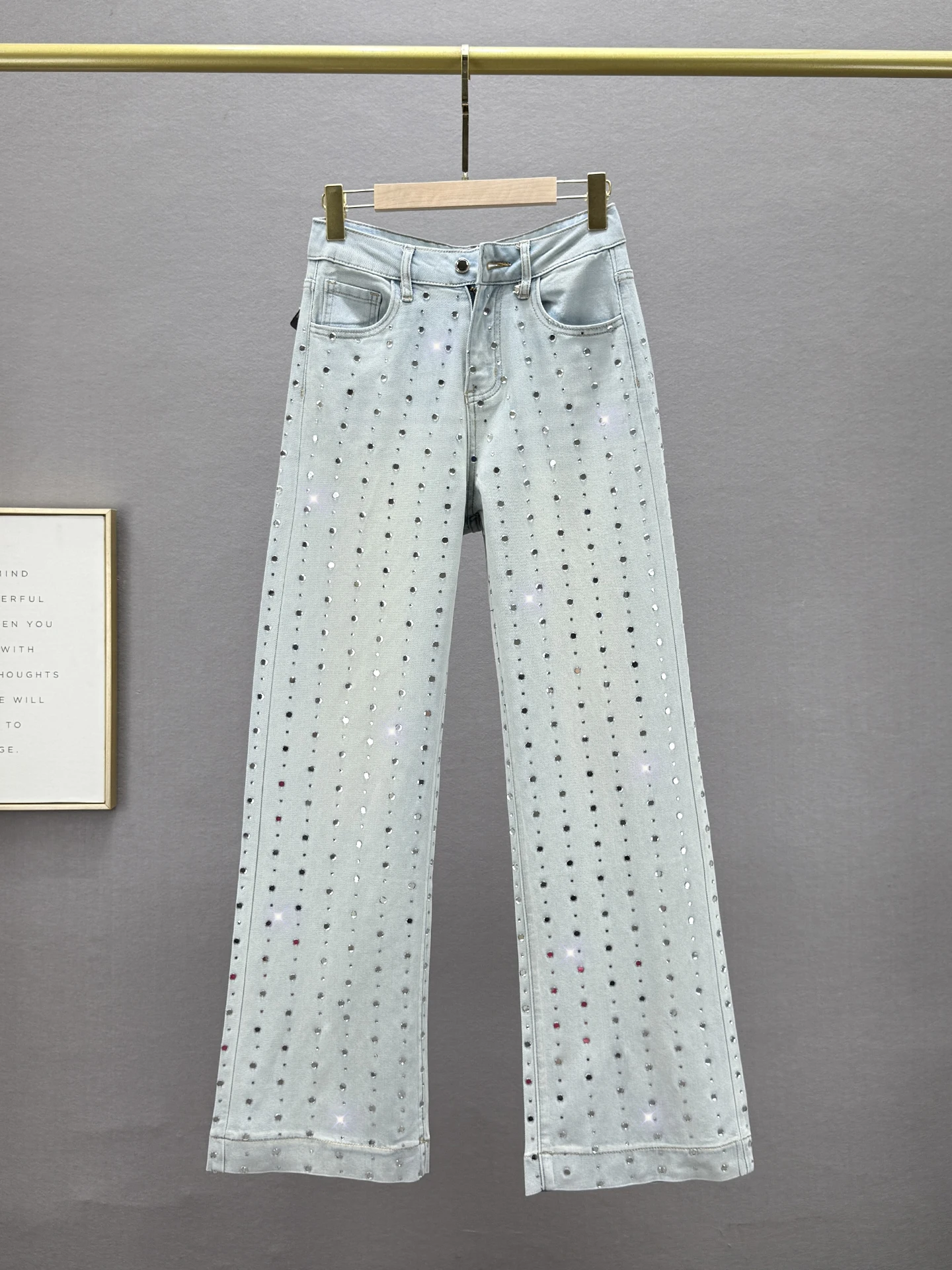 

Trendy Women's High Waist Loose Straight Leg Jeans Heavy Embellishment Long Length Summer Spring Fashion Casual Cotton Stretc...