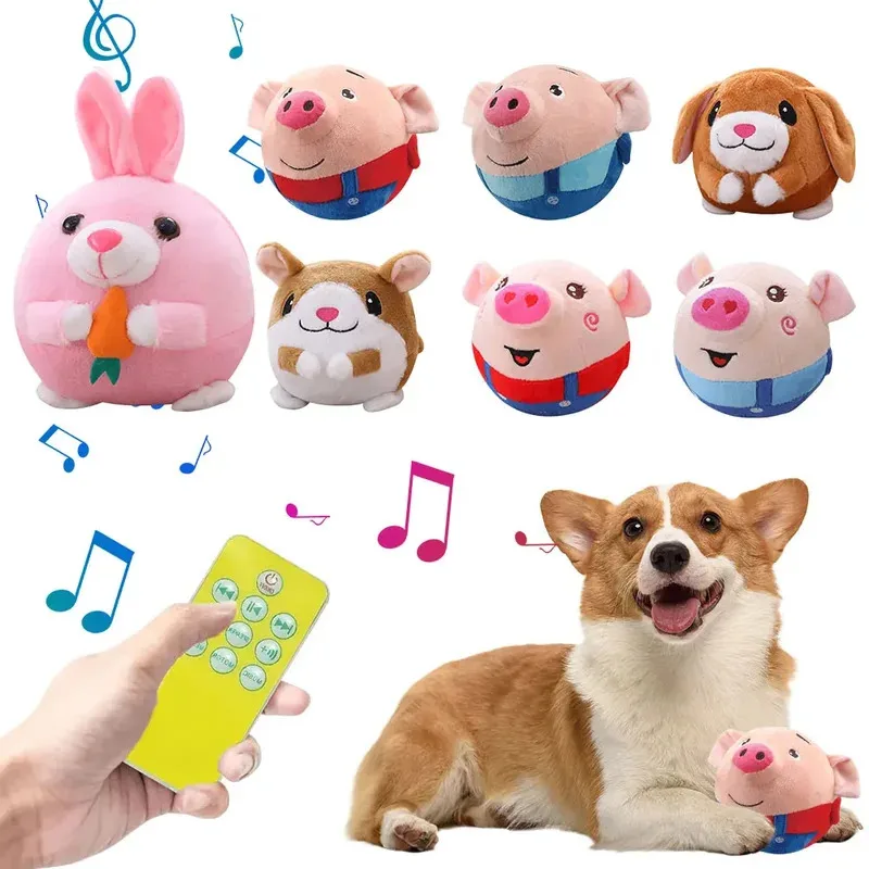 Interactive Dog Toy Ball with Music Vibration Bouncing Jumping Moving Plush Puppy Chew Toy for Biting Training and Play
