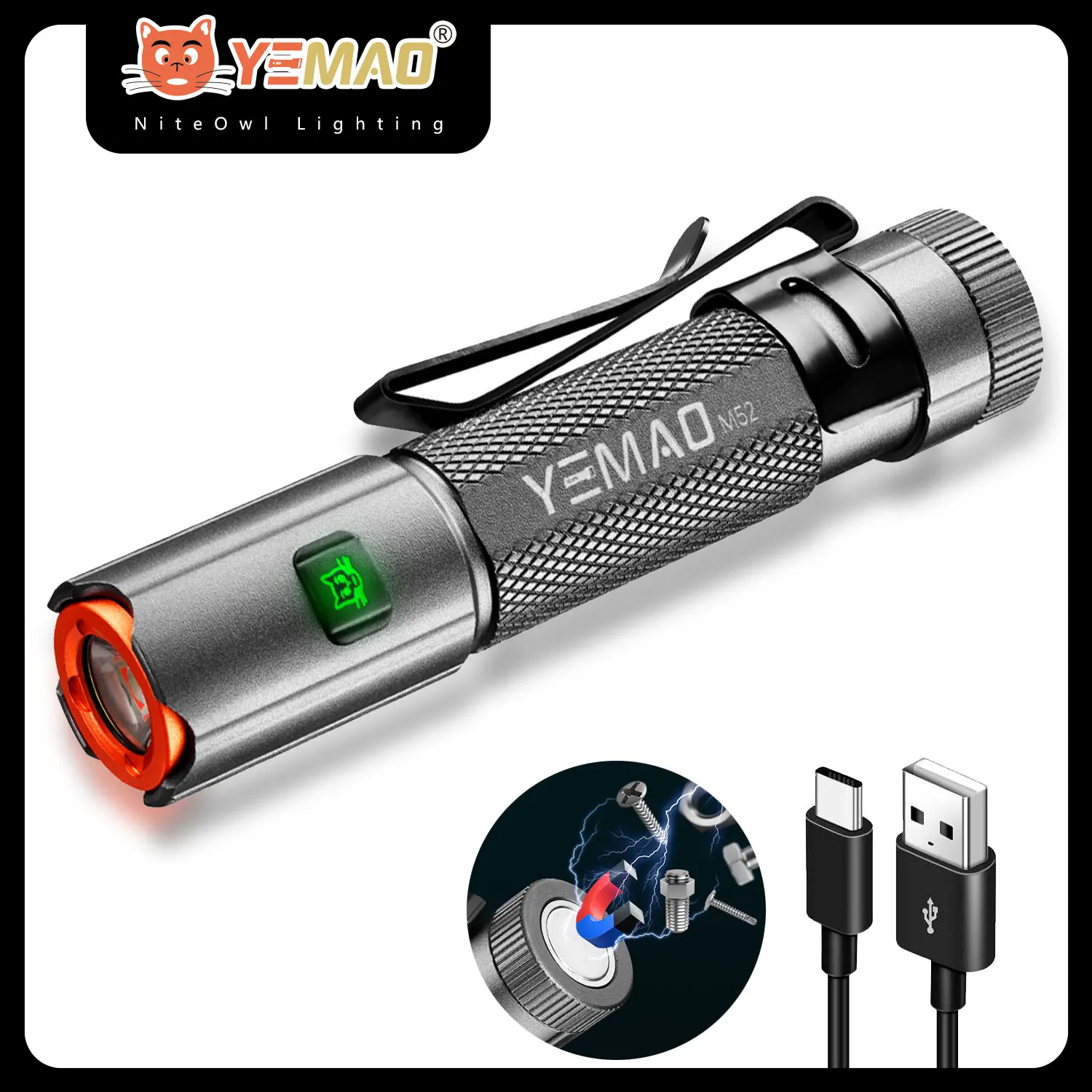 

YEMAO M52 Tactical Flashlight 14500 Mini Alloy Flashlight Rechargeable Portable Lantern Emergency Torch Camping Light 1500lumens